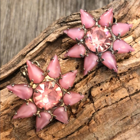 Vintage Pink Austrian Crystal Star Flower Clips - Picture 12 of 12